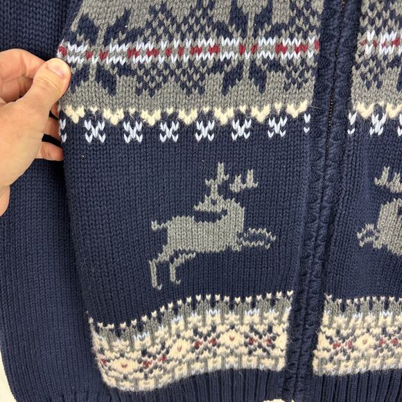 Eddie Bauer Full Zip Cardigan Sweater Large fair isle nordic holiday reindeer - Picture 5 of 8
